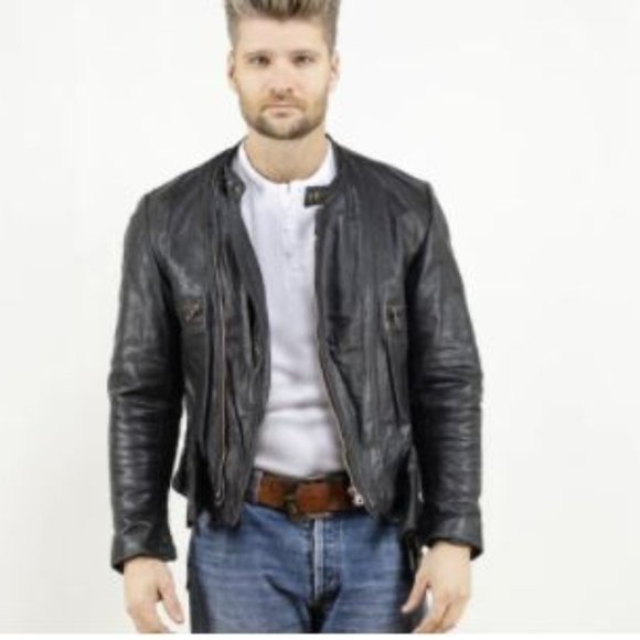 Sherpa - Lined Vintage Leather Motorcycle Biker Jacket - Picture 1 of 1